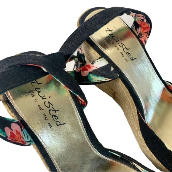 Black and Tan Ankle Wrap Heeled Platform Wedge Sandals Size 10 - Picture 4 of 6